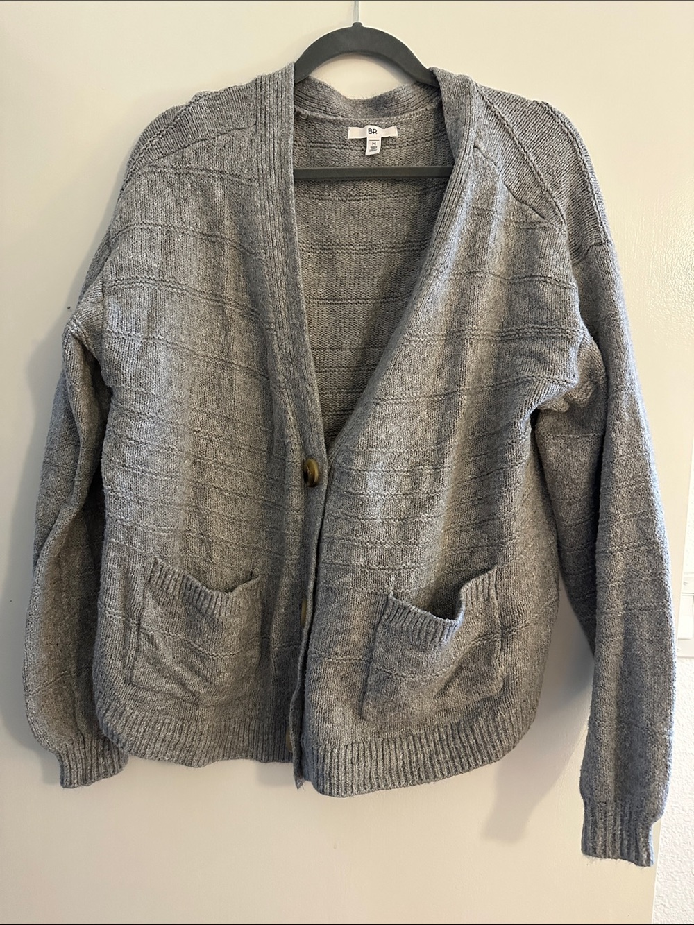 bp Light Gray Textured Knit Button-Front Cardigan